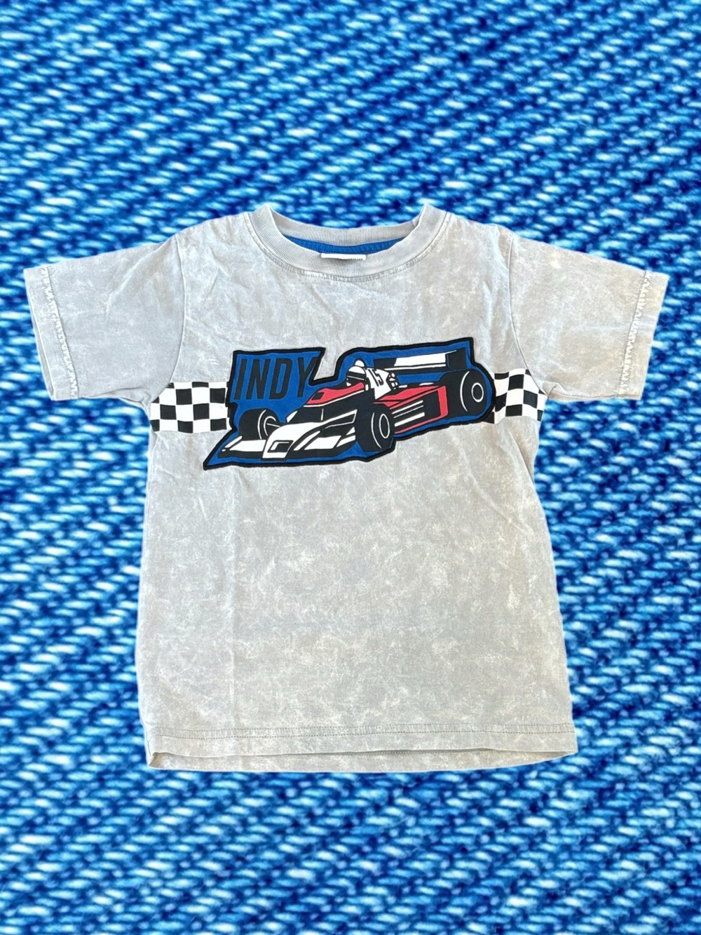 Mish Boys Size 5 Indy Race Car Graphic T-Shirt Gray Acid Wash